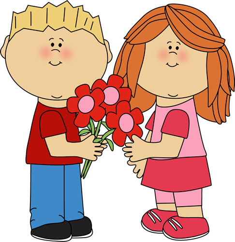 Kids with Valentine's Day Flowers Clip Art - Kids with Valentine's ...