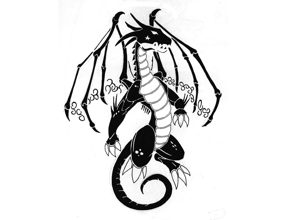 Free designs - Black & white strong dragon tattoo wallpaper