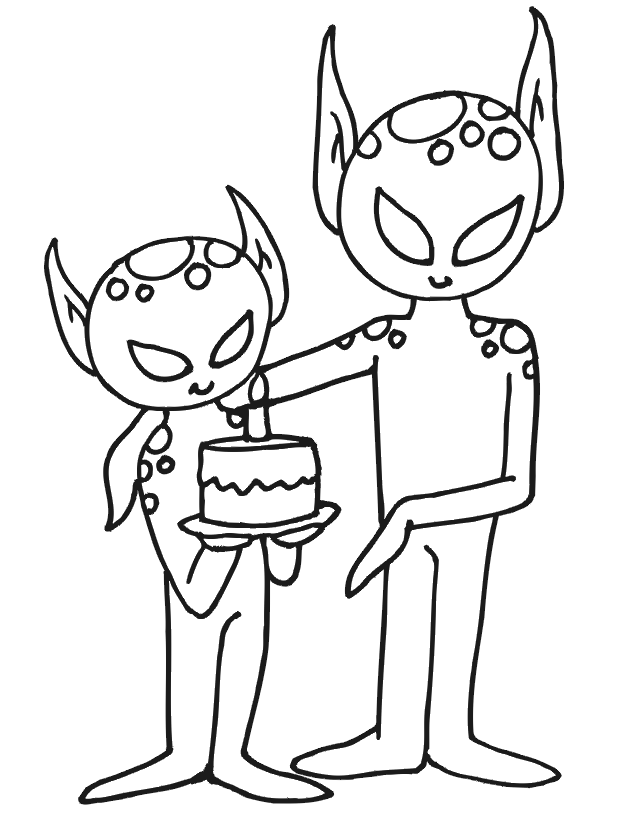 Alien Coloring Page An Alien Holding a Birthday Cake Lion Coloring ...