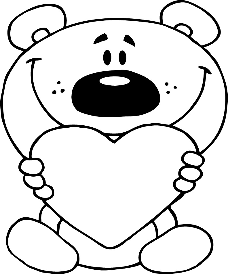 cute love coloring page of teddy bear holding red heart - Coloring ...