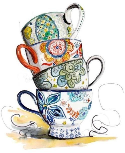 Tea Cup Border Clip Art | Tea cups | Knitting painting | Pinterest