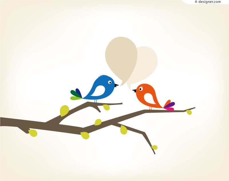 4-Designer | Cartoon branches bird vector material