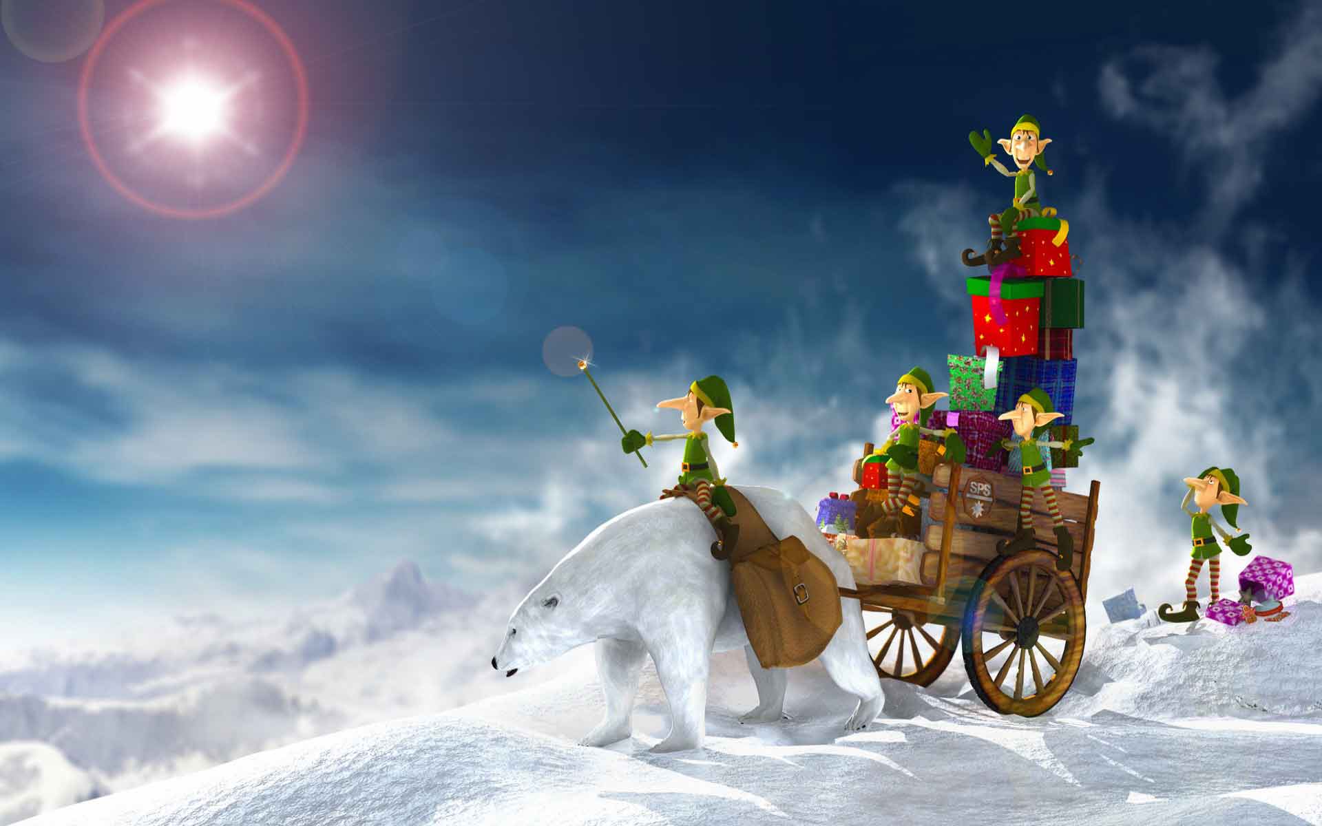 Free Wallpapers - Christmas elves and gifts wallpaper