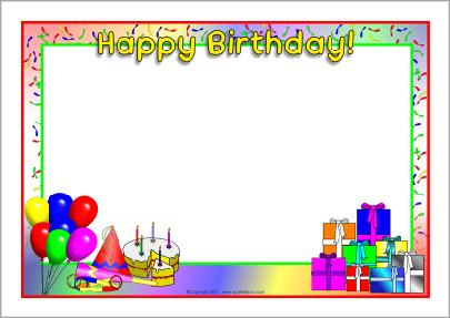 Happy Birthday A4 page borders (SB4931) - SparkleBox