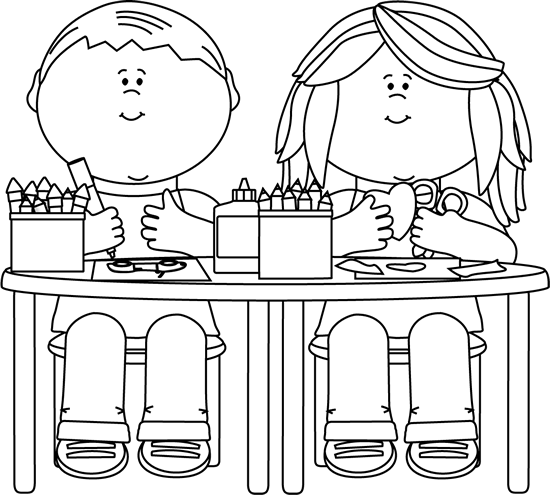 Black and White Kids in Art Class Clip Art - Black and White Kids ...