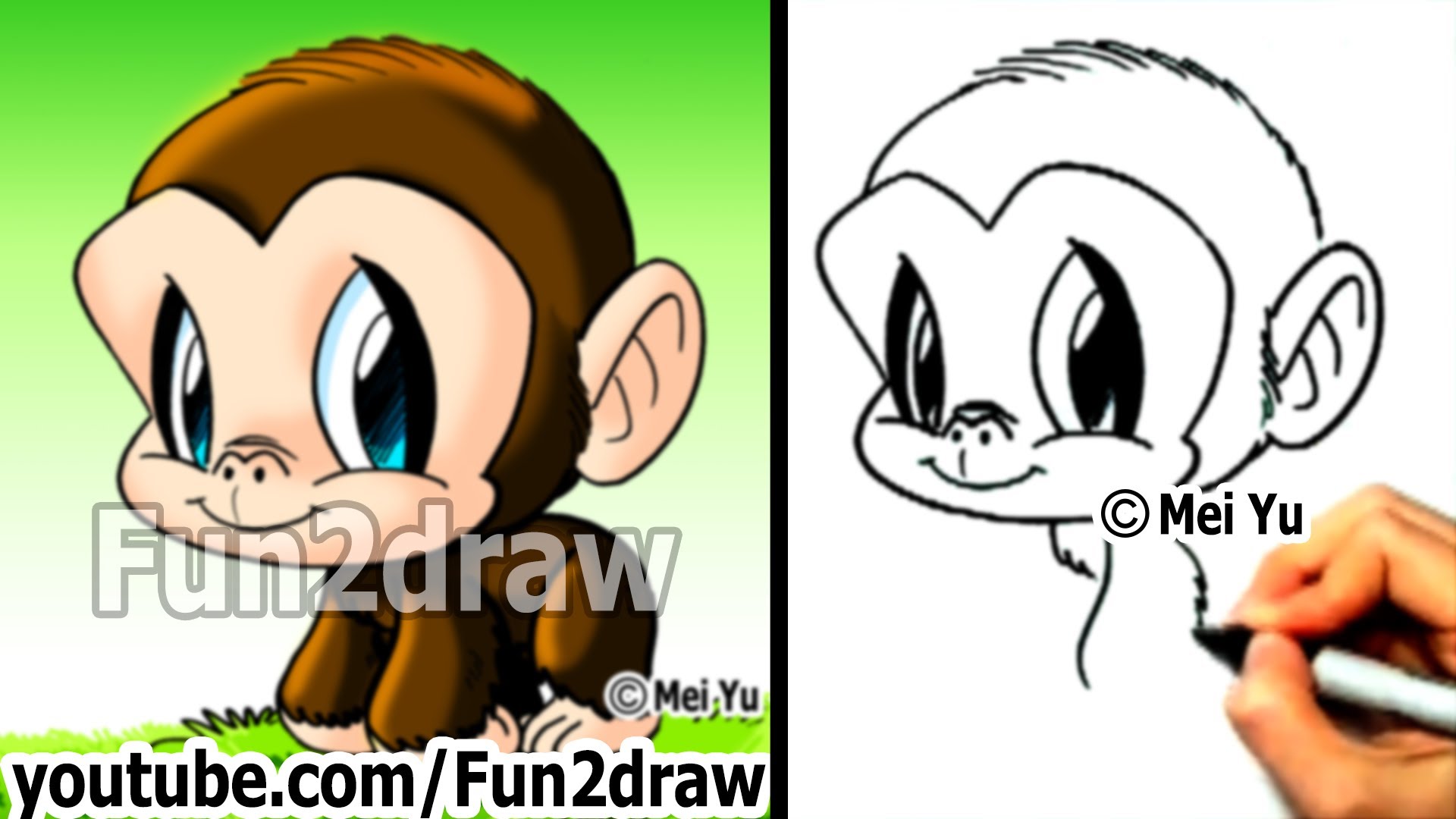 Chimpanzee - How to Draw a Monkey - Draw Animals - Cute Art ...