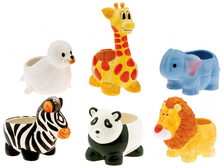 6 Assorted Zoo Animals Planters