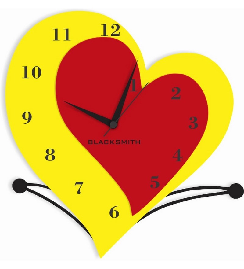 Blacksmith Yellow & Red Double Hearts Wall Clock by Blacksmith ...