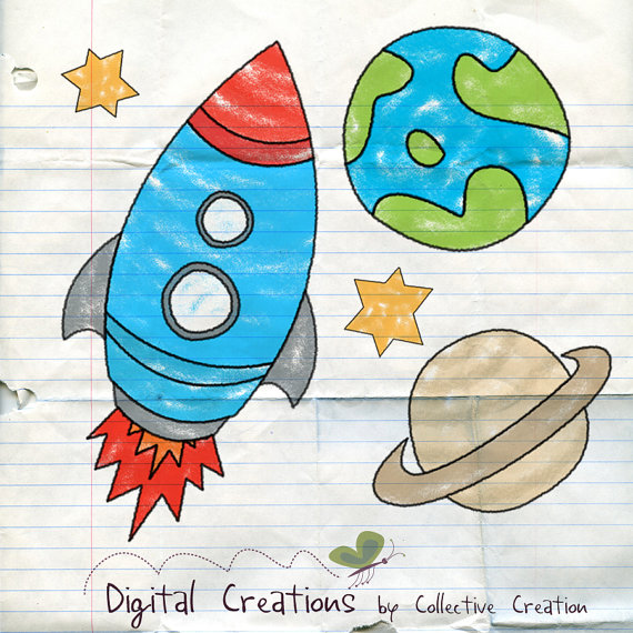 Doodle Child Hand Drawn Space Rocket Ship by CollectiveCreation