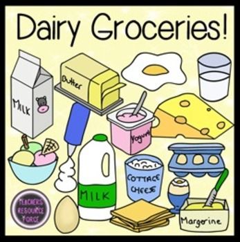 Dairy Groceries Food Clip Art - color and black line