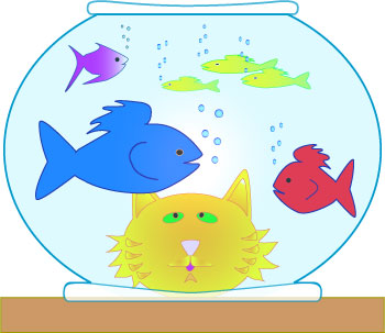 Cat and Fish in Fish Bowl Clip Art, a free graphic from Pets and ...