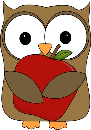 Owl with a Red Apple Clip Art - Owl with a Red Apple Image