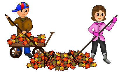 Fall Clip Art - Man and Woman Raking Autumn Leaves