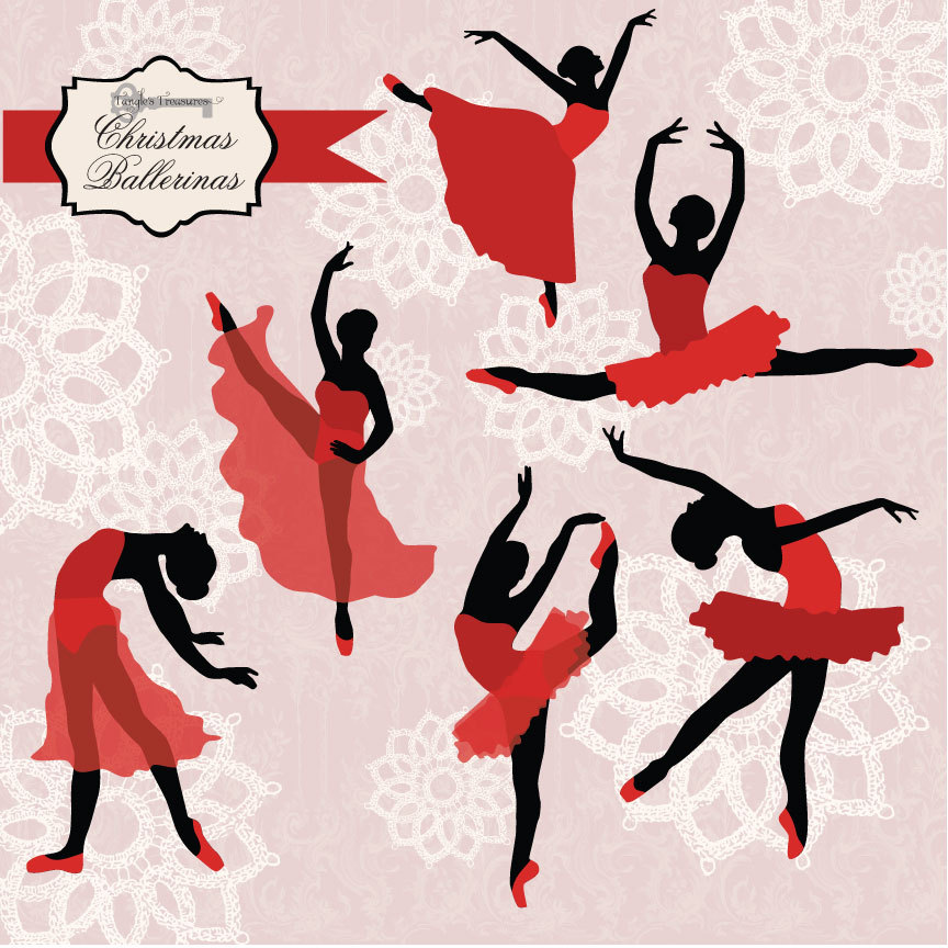 Instant Download Red Ballerinas Digital by TanglesTreasures