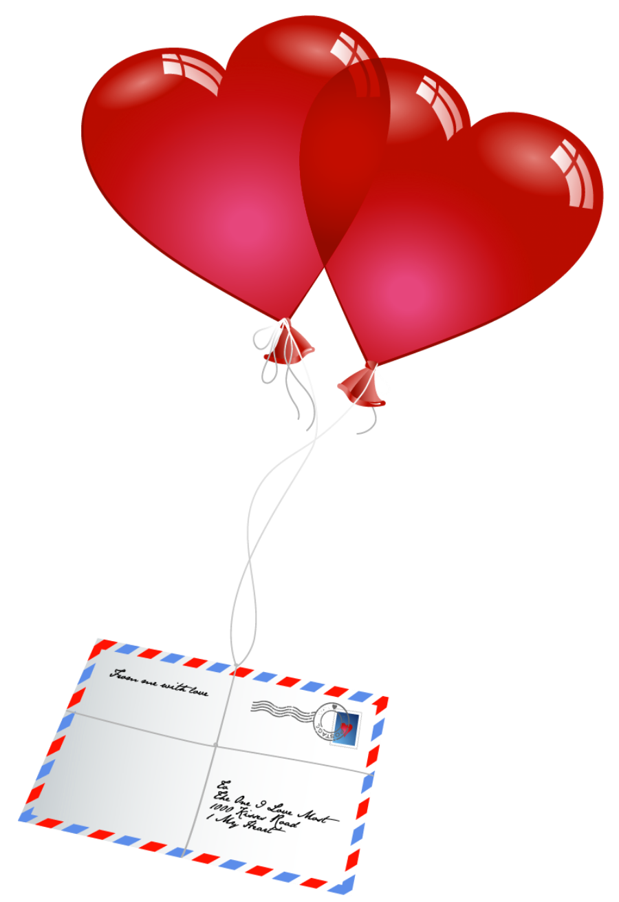 Valentines Day Letter with Heart Balloons PNG Picture