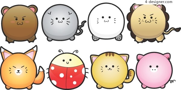 4-Designer | Cute cartoon animals vector material round eggs