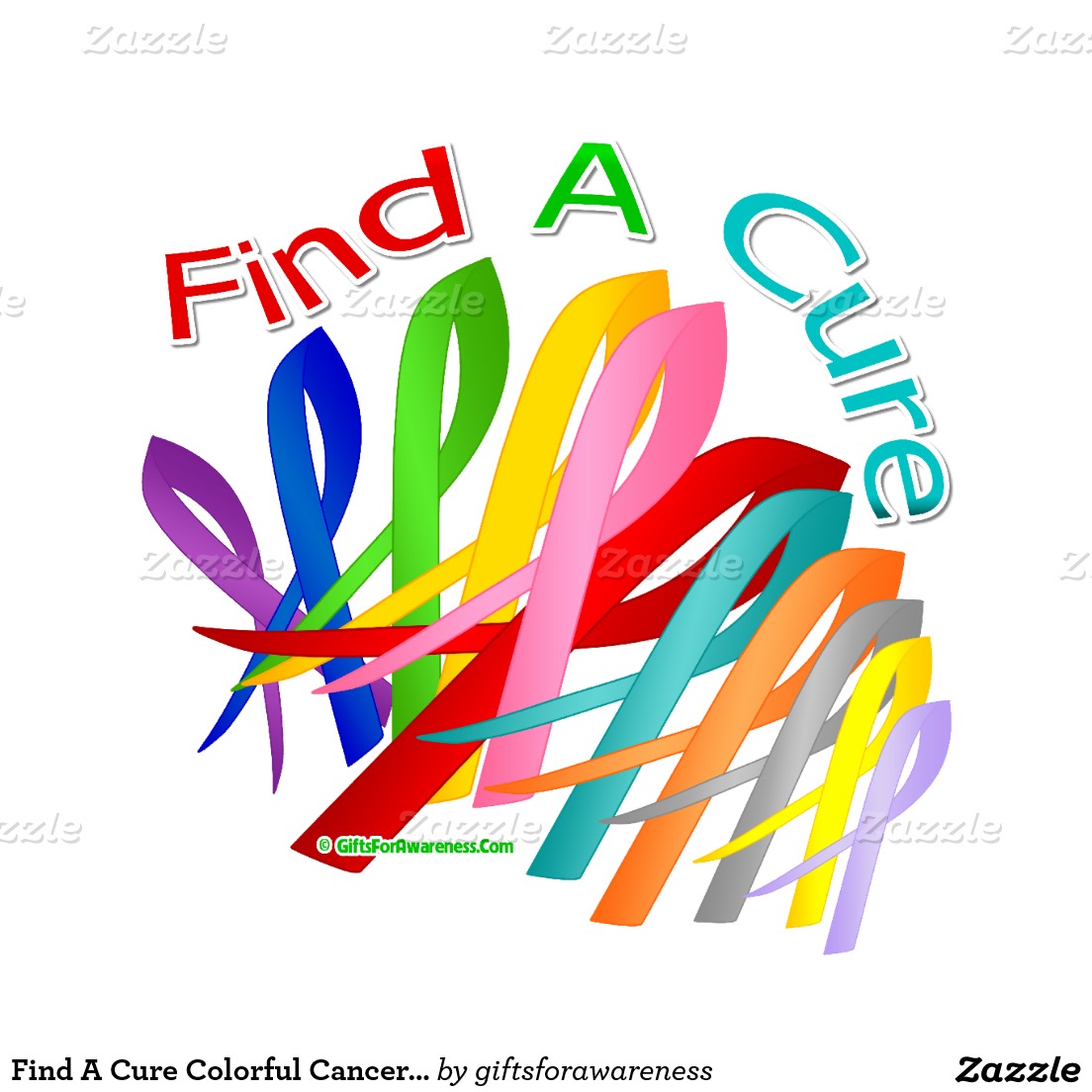 Find A Cure Colorful Cancer Ribbons Poster | Zazzle
