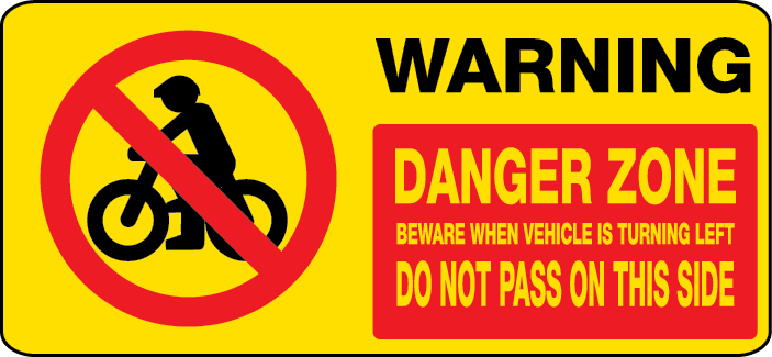 Cyclist passing vehicle warning sign