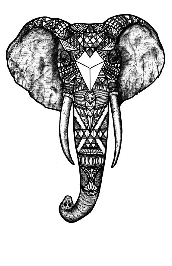 Pattern Elephant, Black and White, Black and White Digital Art ...