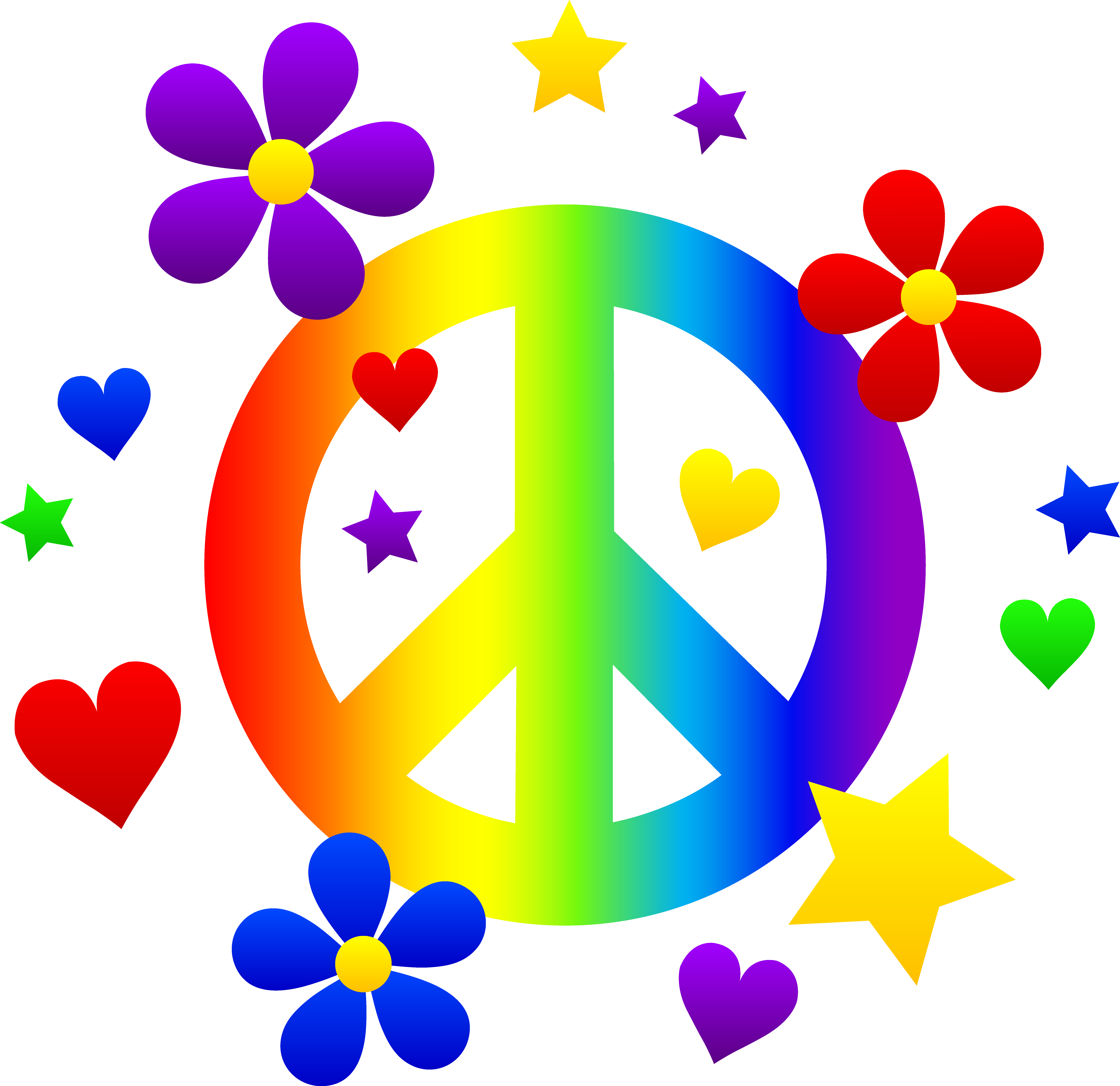 Peace Sign With Flowers Hearts and Stars - Free Clip Art