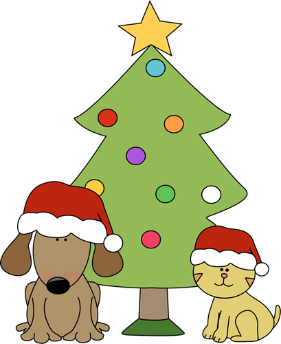 Christmas Dog and Cat in Front of Tree Clip Art - Christmas Dog ...