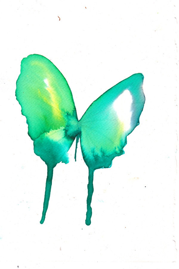 spring green and turquoise butterfly original watercolour and ink pai…