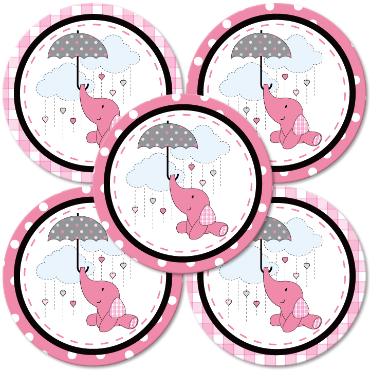 Elephant Baby Pink Envelope Seals (5) at Birthday Direct