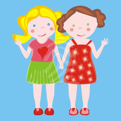 two little girls waving - clipart #