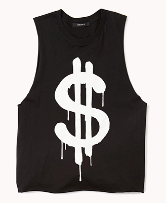 A lightweight muscle tee featuring a dollar sign graffiti graphic ...