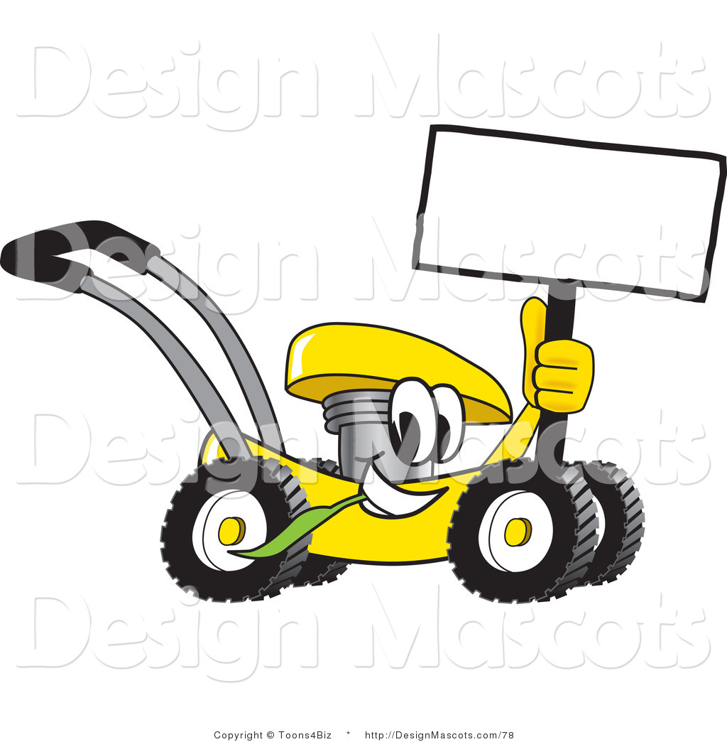Clipart of a Yellow Lawn Mower Mascot Cartoon Passing by - Royalty ...