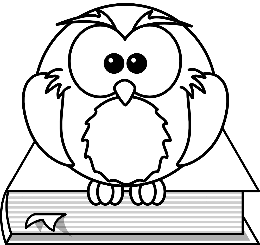 lemmling Cartoon owl sitting on a book black white ... - ClipArt ...