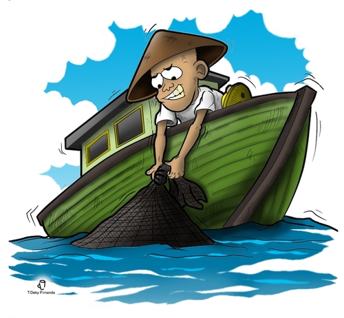 Funny Cartoon Fisherman Tattoo