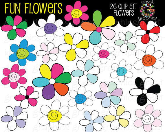 Clip Art Flower, Digital Flower Clipart, Flower Digital Clip Art ...