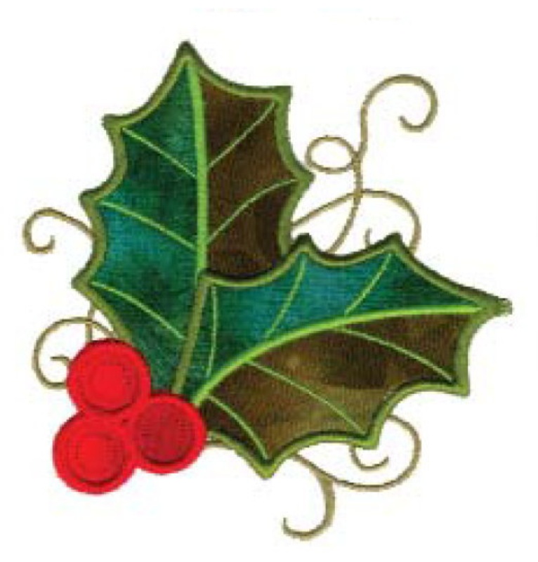 Christmas Holly Applique Machine Embroidery Design In 4 Sizes | Shoply