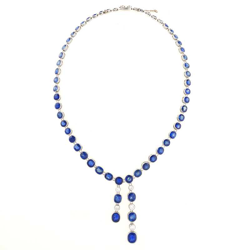 Edwardian Blue Sapphire and Diamond Négligée Necklace Necklace ...