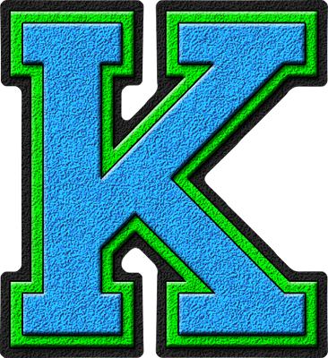Presentation Alphabets: Light Blue & Kelly Green Varsity Letter K