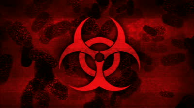 Biohazard Symbol And Bacteria On Damaged Red Display Stock Footage ...