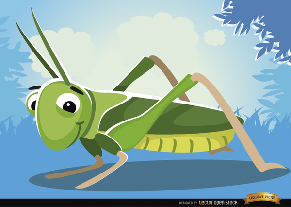 Cartoon Grasshopper Insect on Grass Free Vector | 123Freevectors