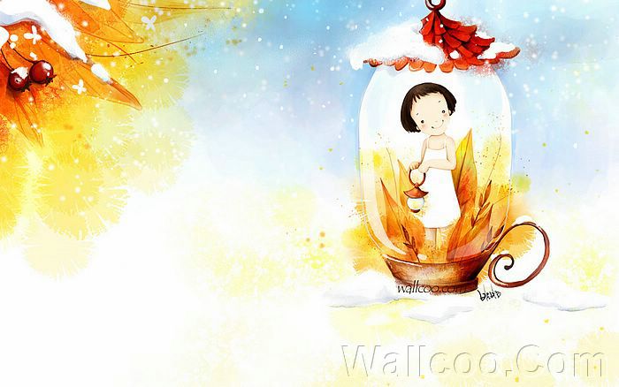 Art Illustration : Cute little girl in a Fairy Lamp 4 - Wallcoo.net