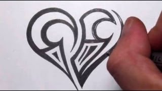 Drawing a Simple Tribal Maori Heart Tattoo Design - YouTube
