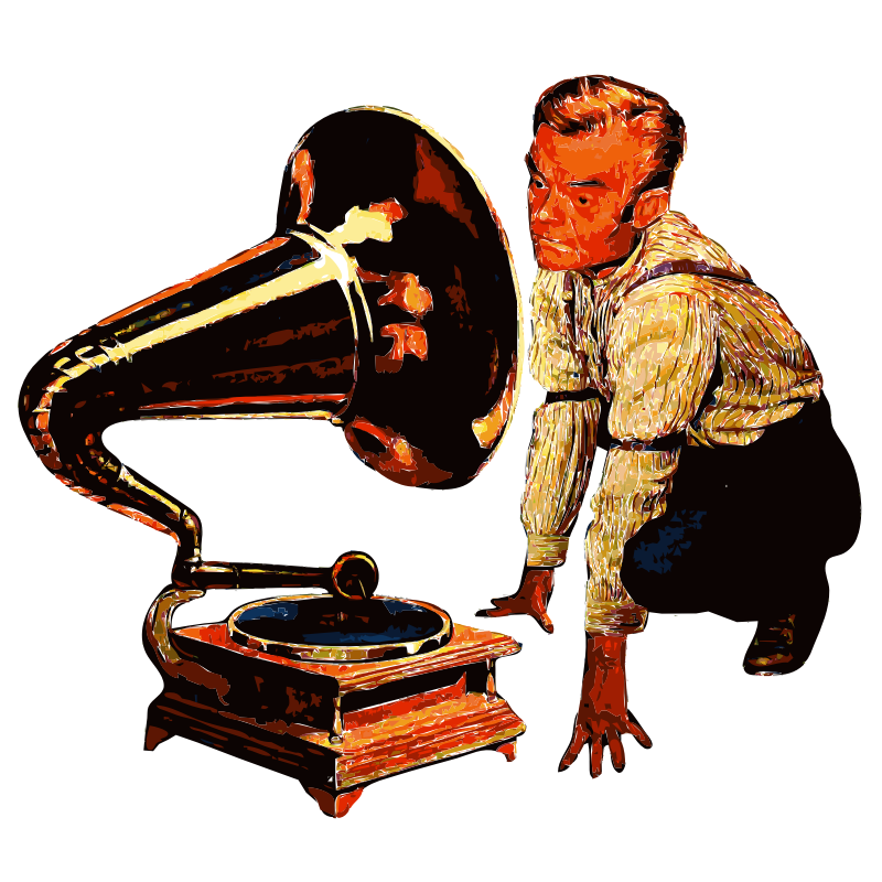 Clipart - Man listening to Gramophone Saturized