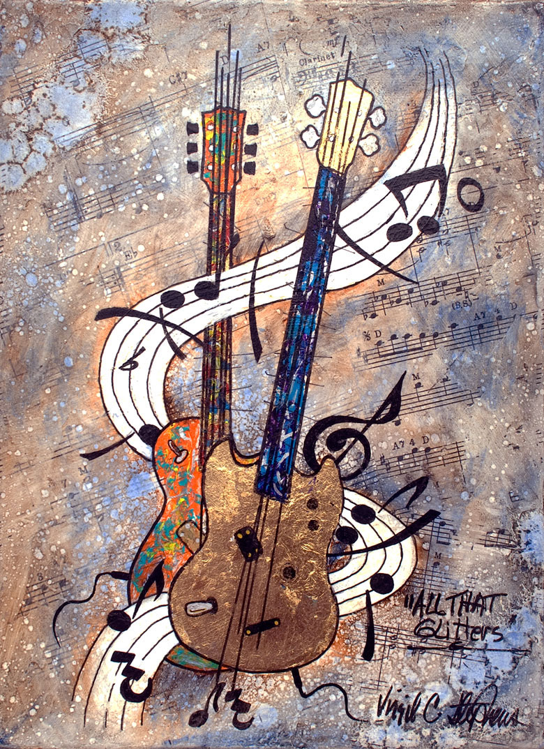 music painting of guitars, music art called "All That Glitters" By ...