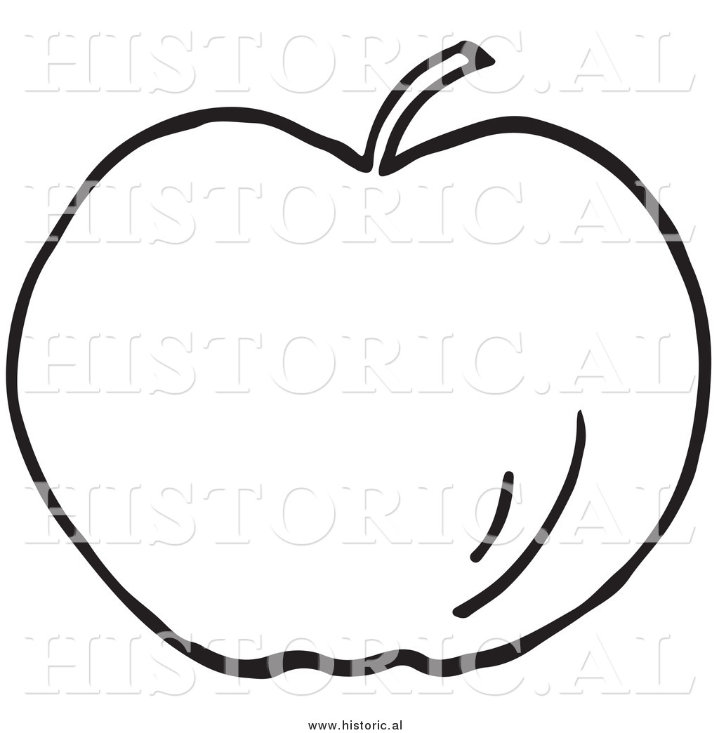 Clipart of a Whole Apple - Black and White Outline by Al - #9387