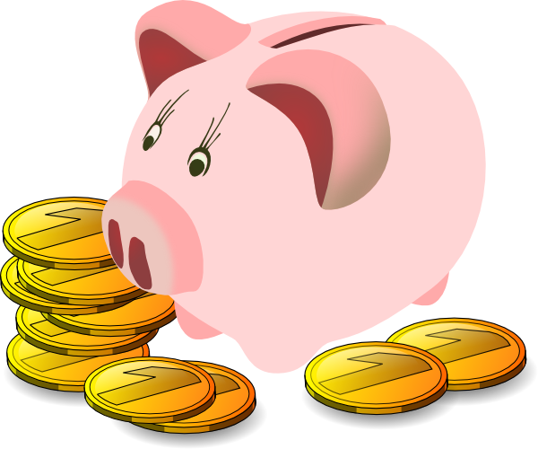 Piggy Bank With Coins clip art - vector clip art online, royalty ...