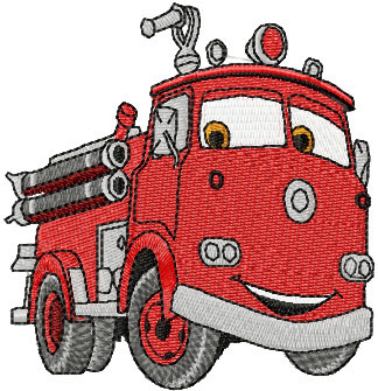 Cars Red Firetruck Machine Embroidery Design In 4 Sizes | Hubyo