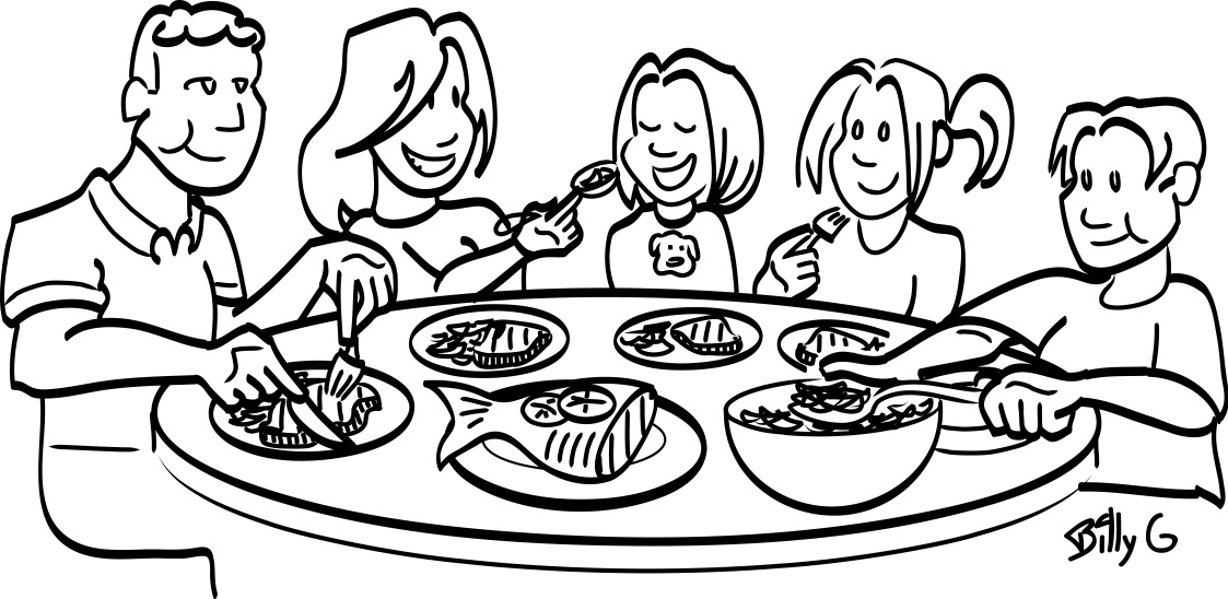 Family meal black and white clipart | nutritioneducationstore.com