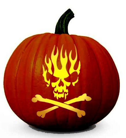 Skull on Flames' Halloween Pumpkin Carving Pattern - Dot Com Women