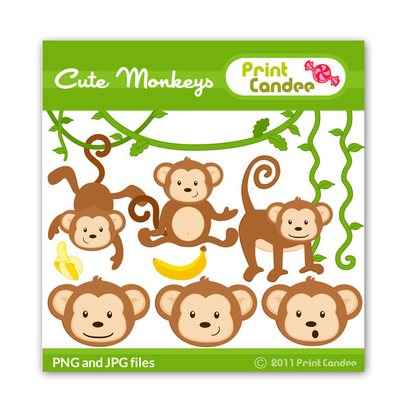 Cute Monkeys Digital Clip Art Personal and by printcandee