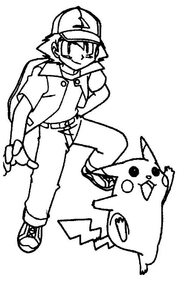Pikachu and Ash in Ready Position Coloring Page - Free & Printable ...