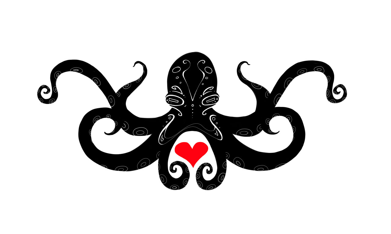 Free designs - Black octopus takes heart tattoo wallpaper